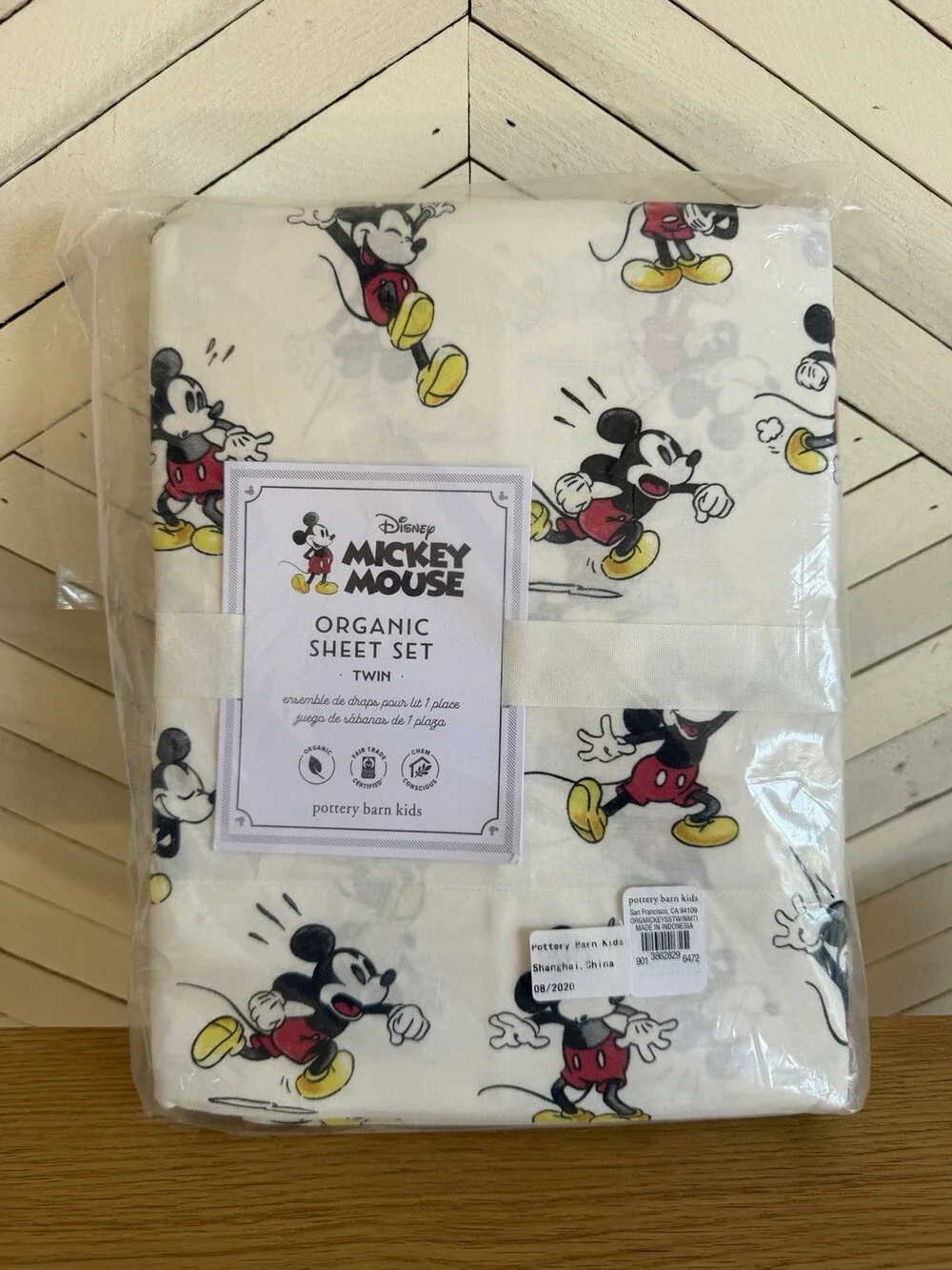 Pottery Barn Kids Disney Mickey Mouse Organic Twin Sheet Set New In Package